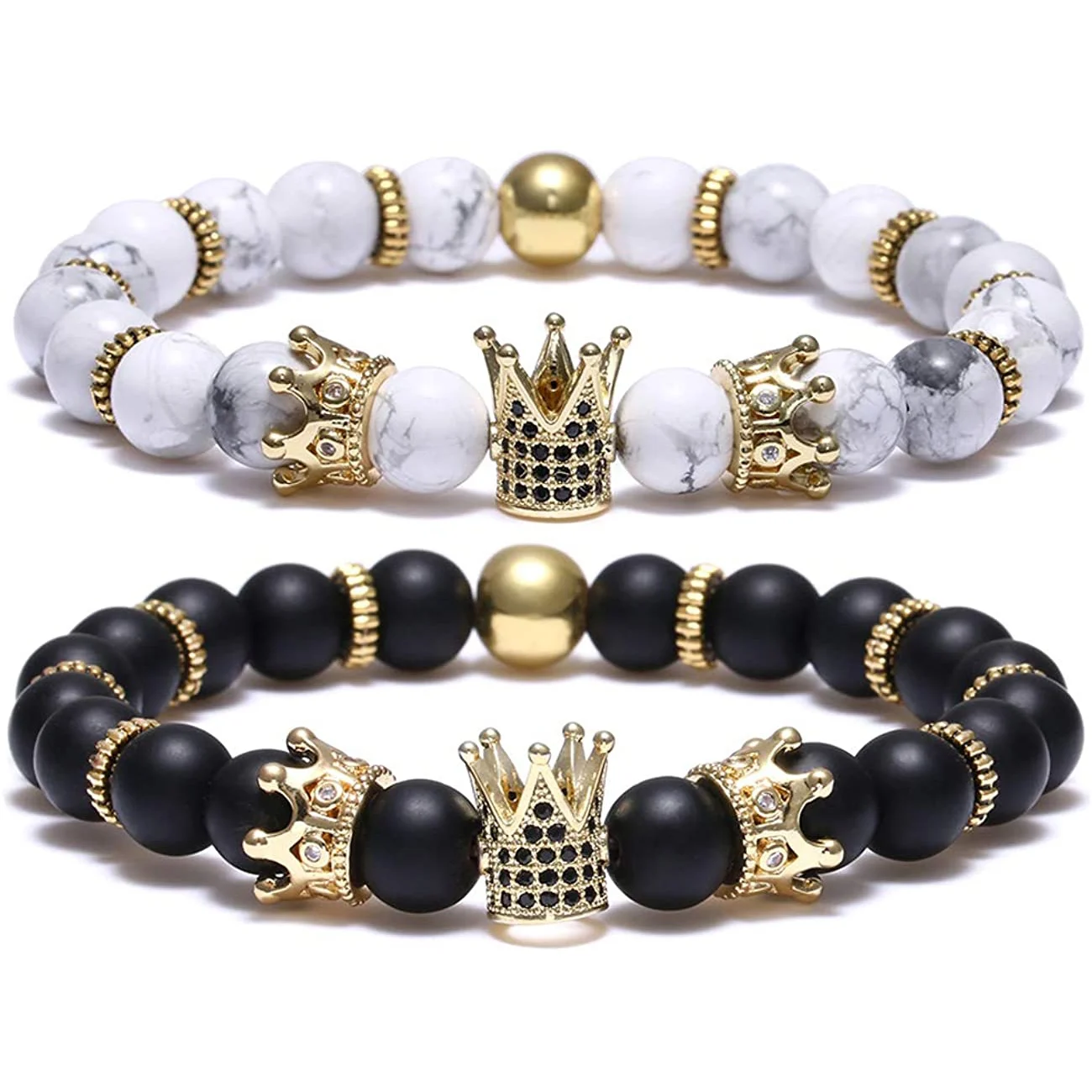 Imperial Crown Bead Bracelet King&Queen Luxury Charm Couple Jewelry Gift for Women Men