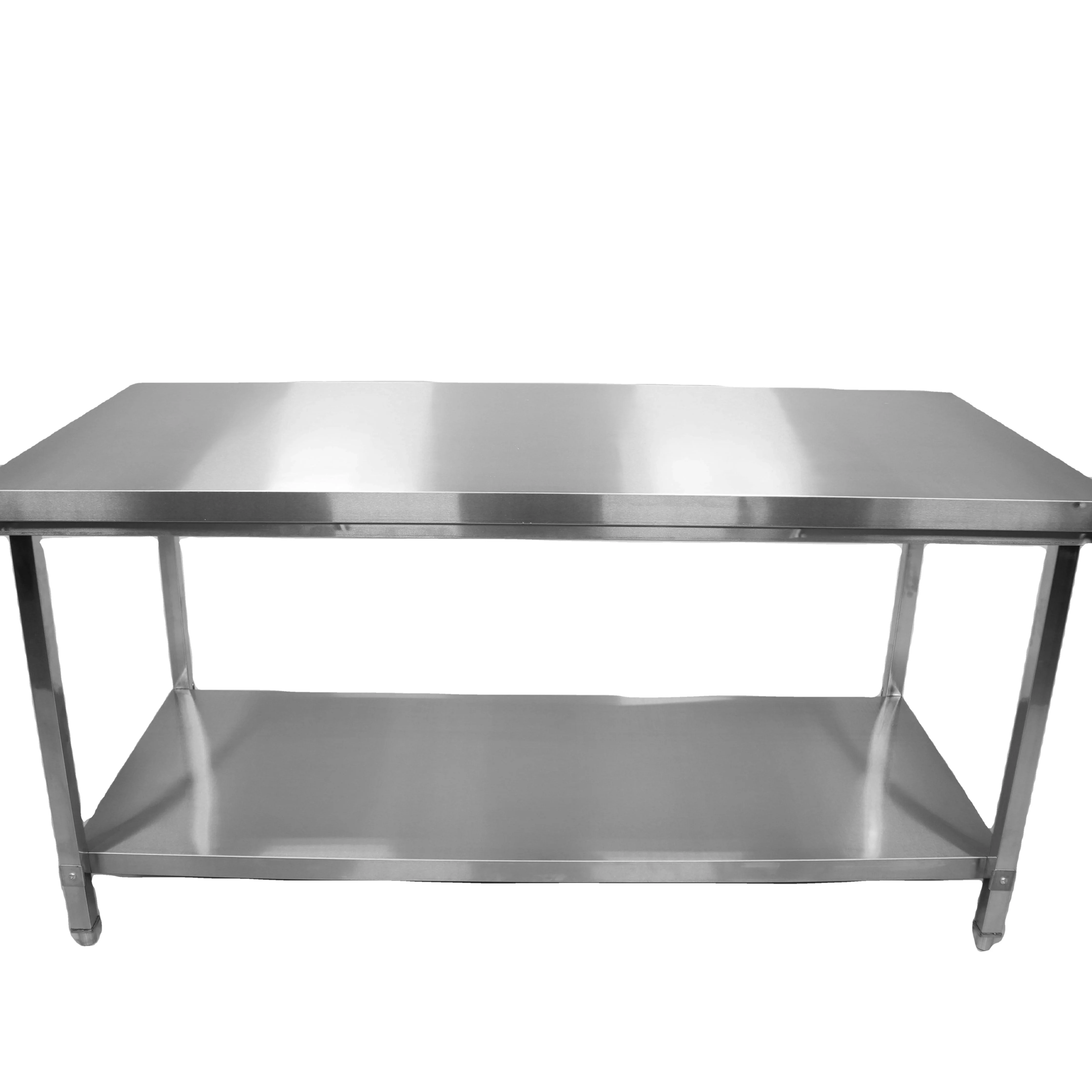 Factory Supplies Inox Working Table With Bottom Shelf Straight Edge Two Tiers Vegetable Worktable