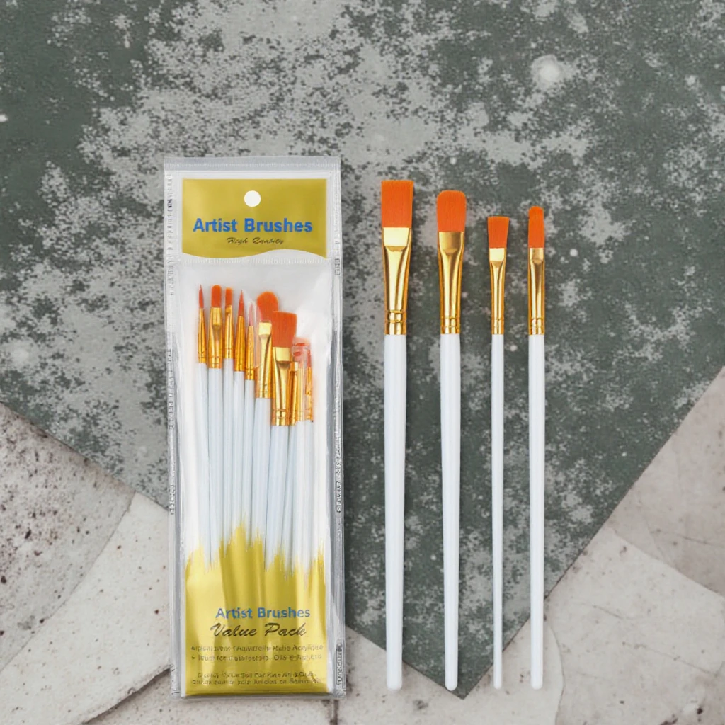 10-Piece Plastic Rod Nylon Brush Set Art Students DIY Painting Gouache Oil Pigment Brush Cake Decorating Supplies