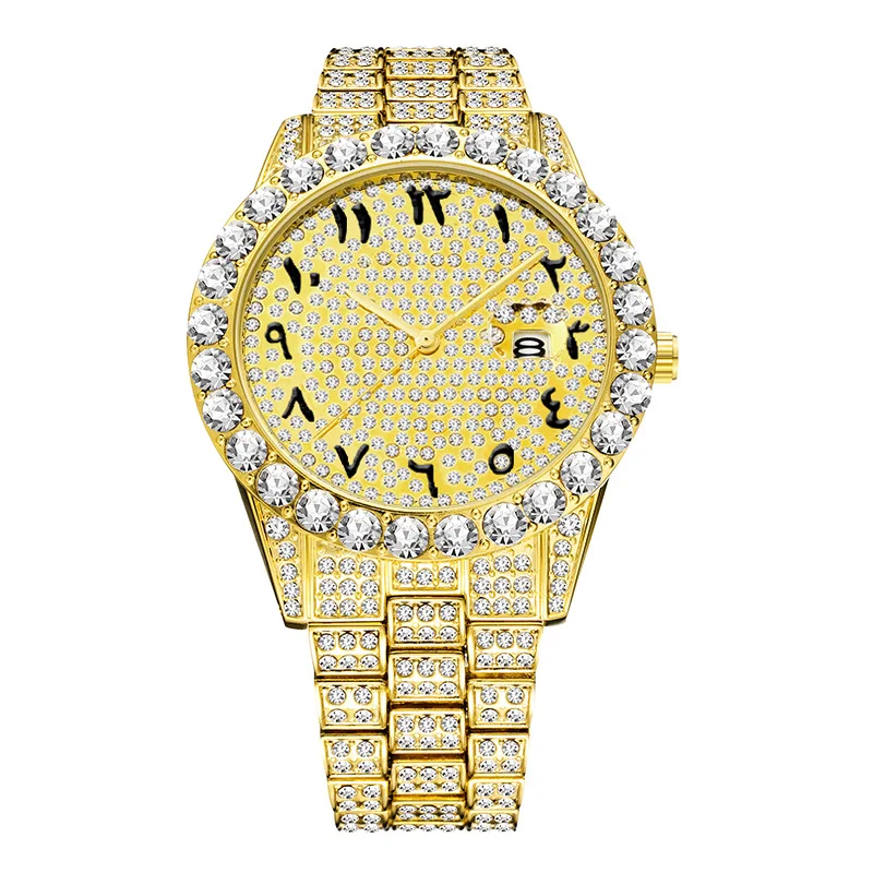 Top Brand Luxury Watch Men 18k Gold Big Diamond With Calender Classic Male Iced Out Watch