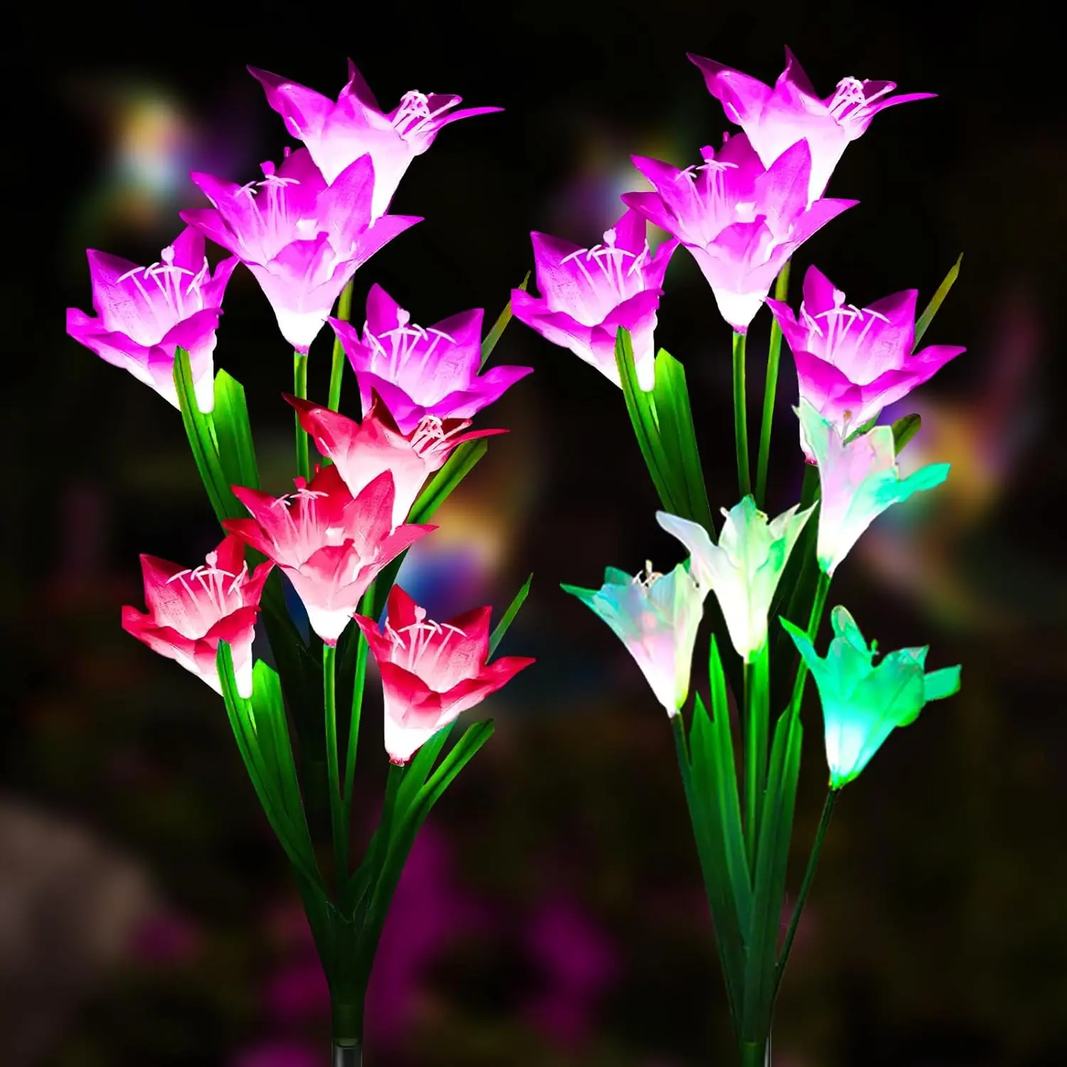 Наружные солнечные фонари, садовые декоративные лилии, солнечные цветы, многоцветные меняющиеся светодиодные солнечные садовые фонари для патио, газон, садовый двор