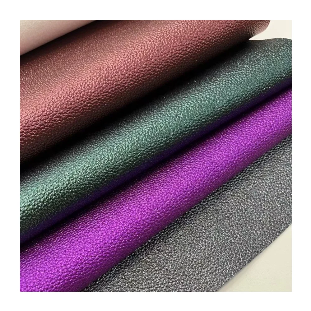Wholesale Shiny Embossed Litchi Grain Stingray Skin PU Faux Leather Rolls Synthetic Vinyl For DIY Bows Bags