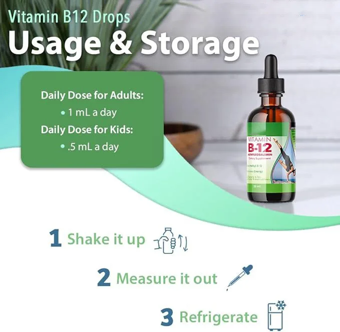 All Natural Non-GMO Vitamin B-12 Methylcobalamin Drops Healthcare Supplement to Boost Immune System Improve Memory & Mood