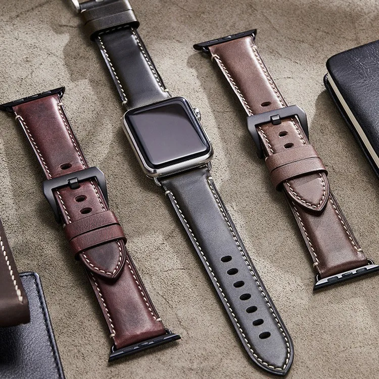 46mm 45mm 44mm horsehide Men Genuine Horween Chromexcel handmade leather strap luxury 49mm for apple watch 10 ultra 3 band