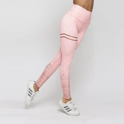 High Waist Pink Yoga Pants Gold Stamping Custom Printed Yoga Pants Seamless Tight Yoga Leggings For Women