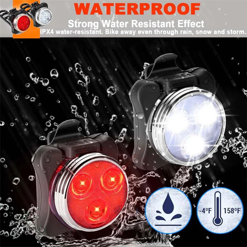 Bright Front Headlight Rear LED Bicycle 650mah Lithium Battery USB Rechargeable Bike Light Set