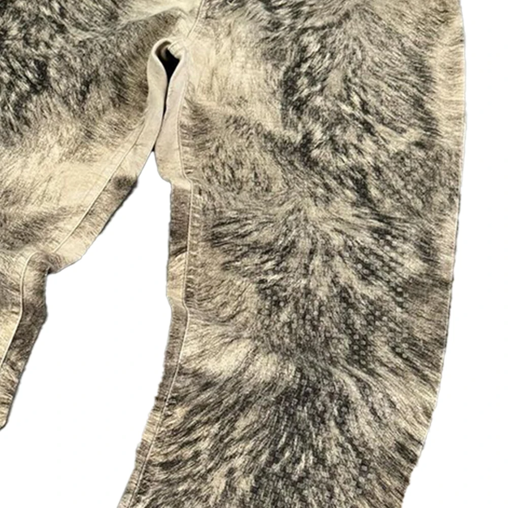 High Quality Straight Fit Animal Fur Camo Cargo Pants Multi-pocket Baggy Jeans Trousers Custom Wash Mens Pants