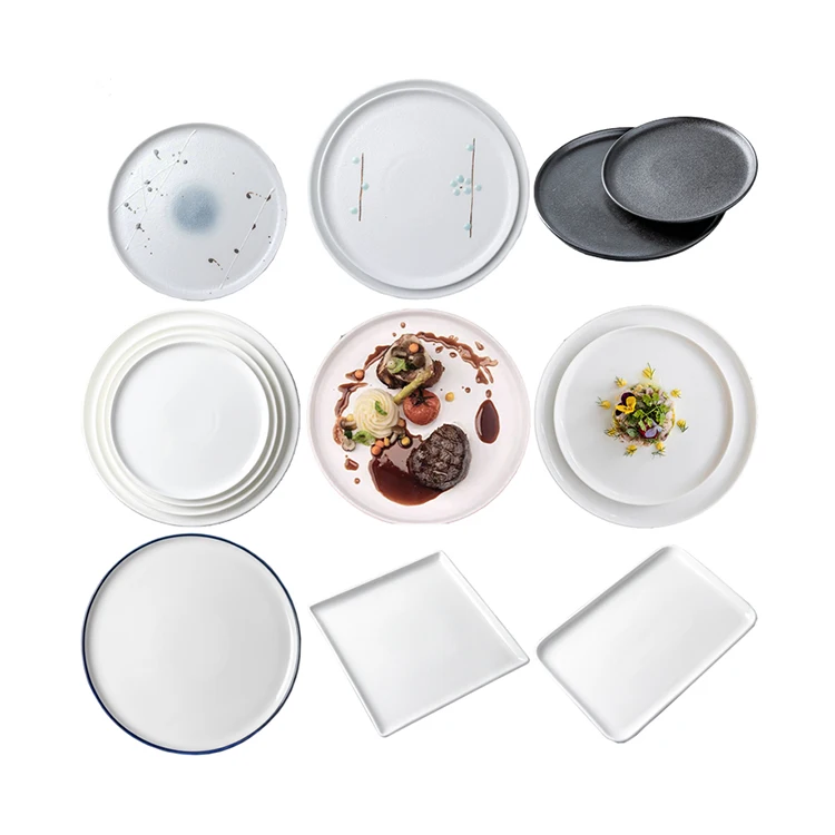 Chaoda 8-12 inch white ceramics dinnerware porcelain buffet plate  porcelain plate dinner round hotel flat plate