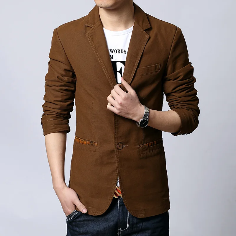 men slim fit suit Autumn winter blazers button casual streetwear thin coat High quality 100%cotton big size 6XL