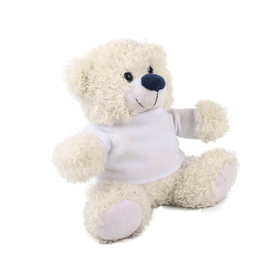 Small cute white teddy bear plush toy with white T-shirt
