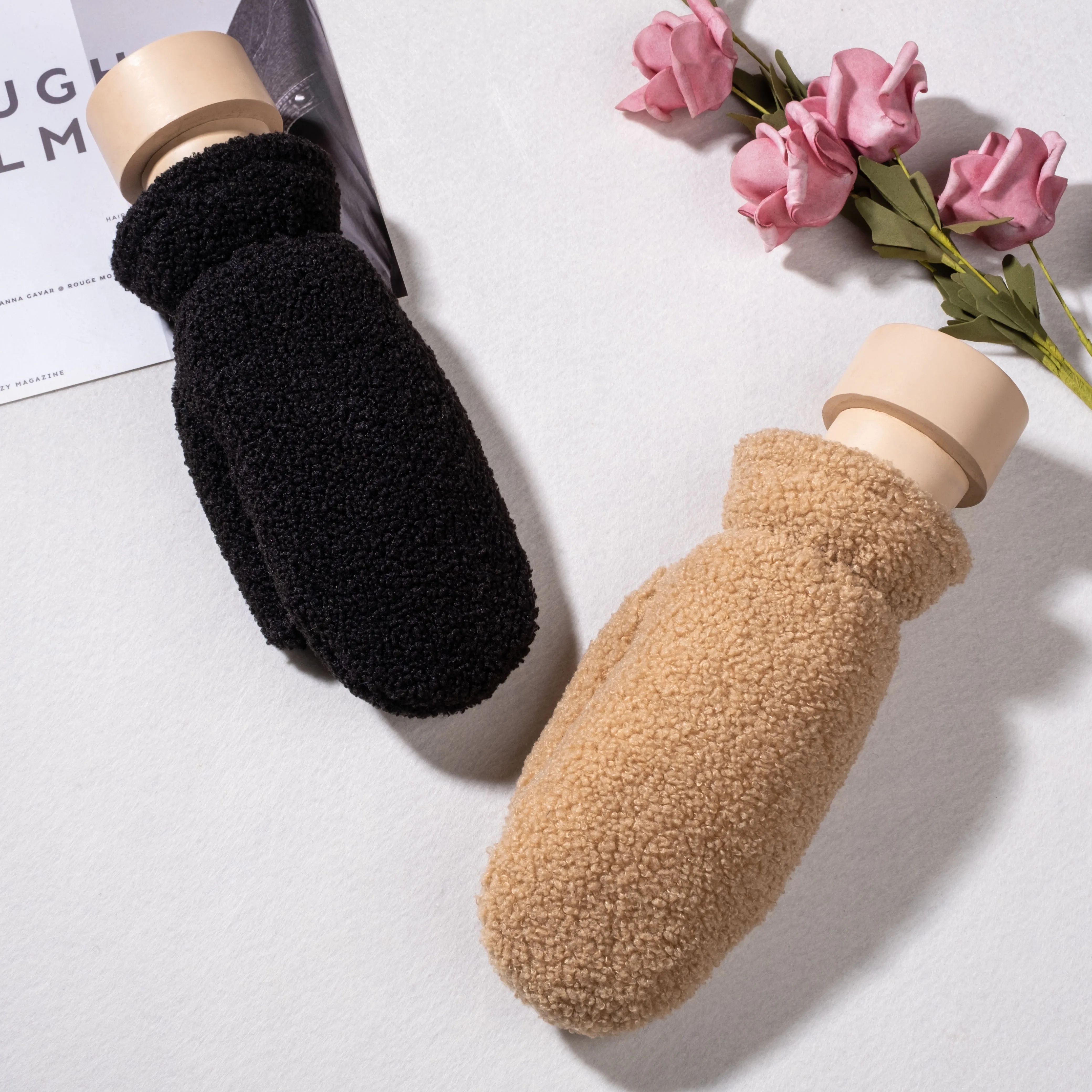 Женские плюшевые уличные теплые перчатки на осень/зиму