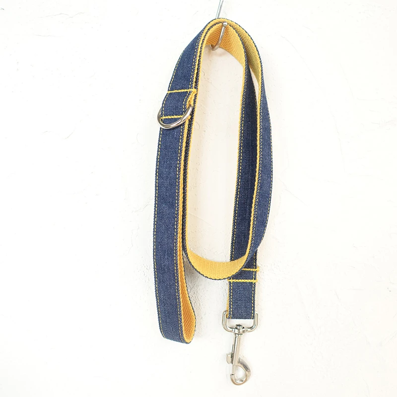 Yellow Jean Custom Dog Collar set with Leash Pet Dog Tag Collar Nylon Puppy Cat Name Phone ID Collars For Small Large Dogs