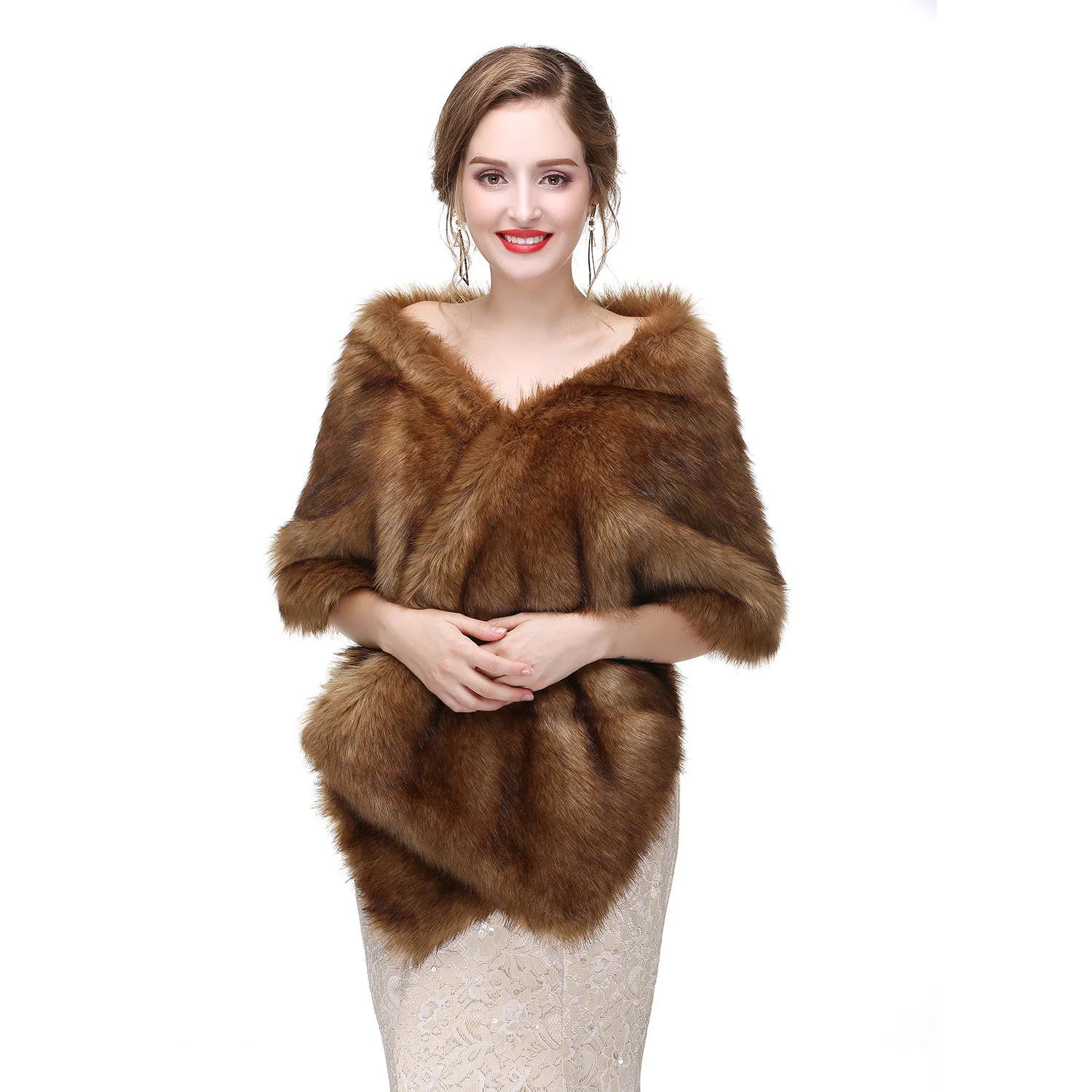 2022 new style bride winter warm fur cape wedding dress faux fox fur vest custom faux fur shawl