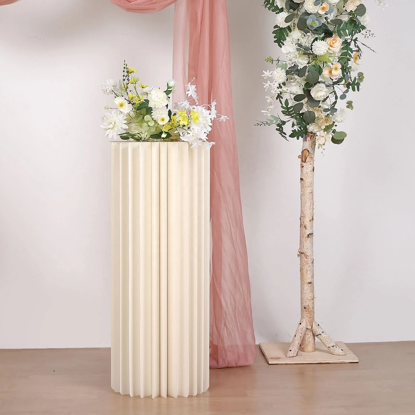 Modern DIY Cylinder Cardboard Flower Stand Display With Mirror Top Folding Events Column Stand Party Decor