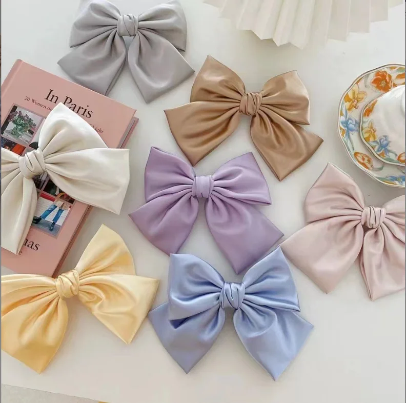 wholesale 2022 women hair accessories fashion satin bow hair barrette clips silk hair clips for girls