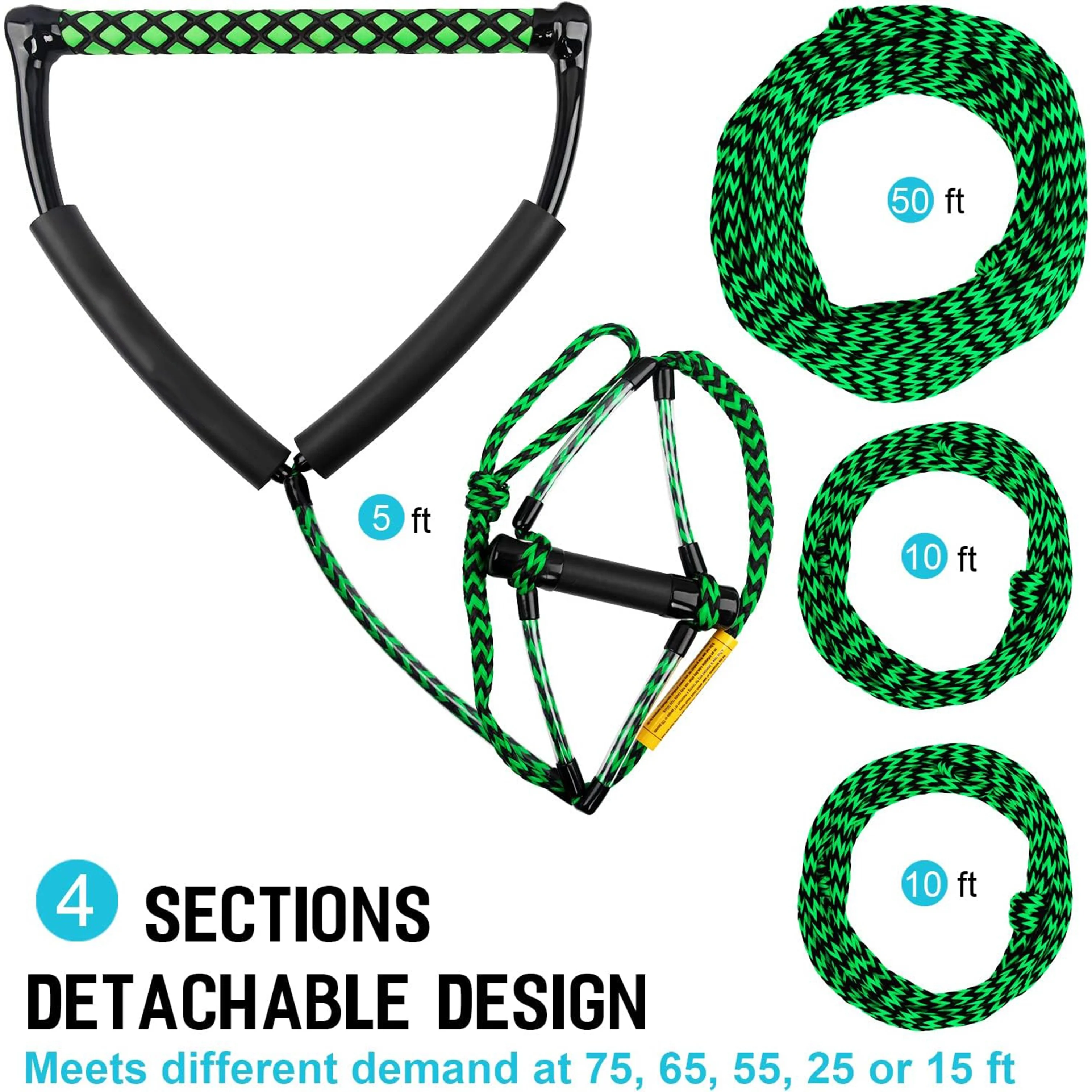 75ft 2200lbs Ski Rope Surfing 2Handle for Towing Rope Wakeboarding Line with 15IN EVA Handle