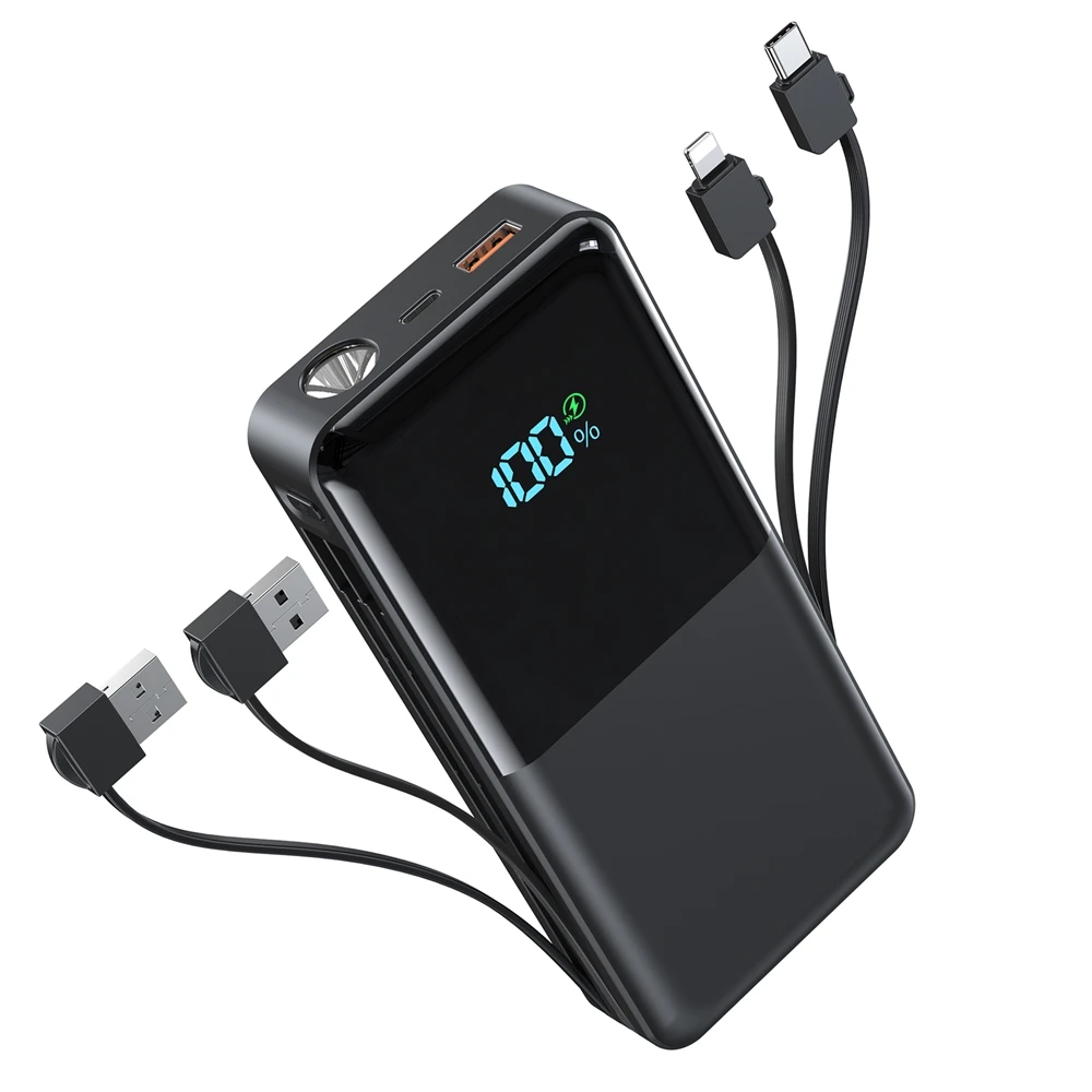 New product 2023 manufacturers wholesale built-in cable led digital display fast charging large capacity portable charging bank