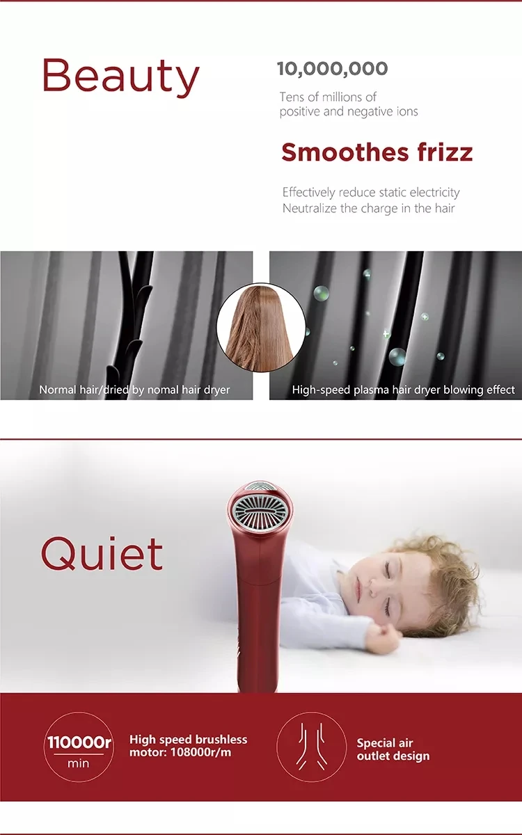 Индивидуальная торговая марка, складной самоочищающийся высокоскоростной бесщеточный электродвигатель переменного тока Bldc фен для волос