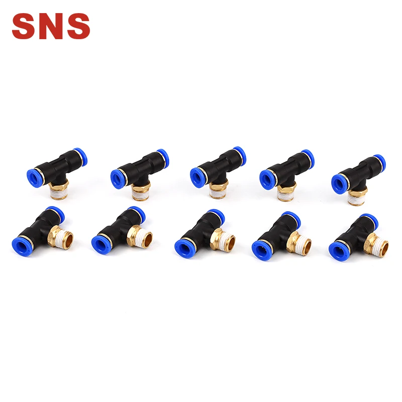 SNS SPB Series Pneumatic Tee Type Male Thread Quick Connect Pipe Fittings Tube Joints