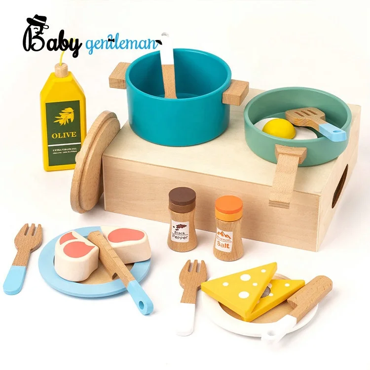 High Quality Pretend Play Kitchen Stove Wooden Cooking Toy Set For Kids Z10830D