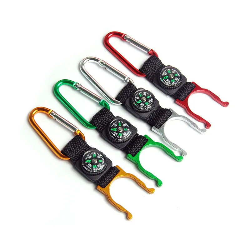 Outdoor Aluminium Carabiner Water Bottle Holder Hook with Compass