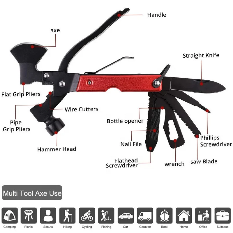 Multitool camping accessories multi function survival tools hammer multitool 16 in 1 outdoor hunting hiking