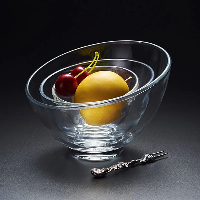 Slant Cut Glass Bowl,Glass Dessert bowl,Glass Terrarium glass salad bowl with print