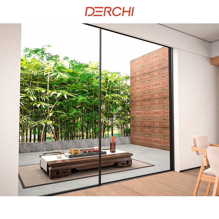 DERCHI Big Vision entrance Door electric narrow frame Slim Frameless Sliding Glass Door