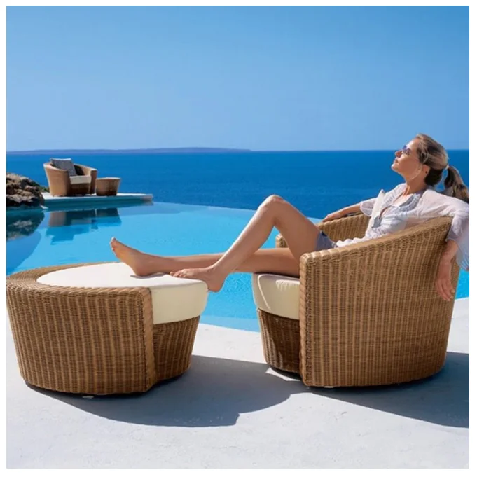 2018 rattan cane luxury outdoor bali lounge chair and ottoman