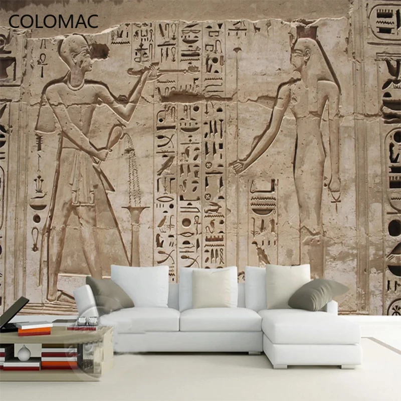 Peel And Stick Custom Photo Wallpaper 3D Ancient Egypt Pharaoh Stone Carving Home Wall 3D Waterproof Mural Roll