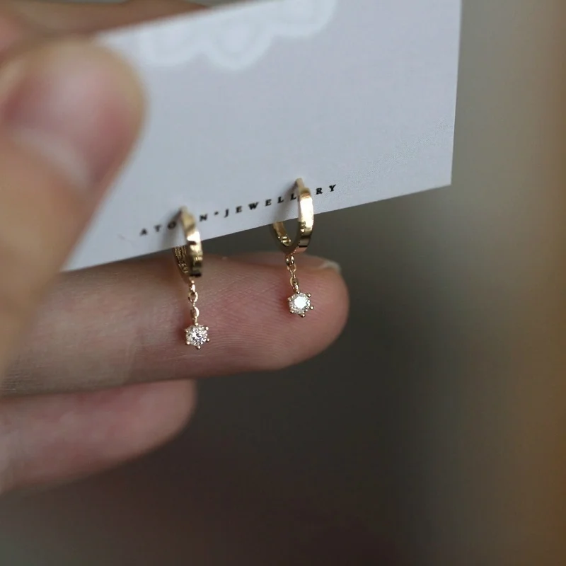 Customizable 9K Gold Zircon Chic Korean Ear Ring Short Chain with Small Drill Buckle Pearl Hoop Earrings for Wedding Gift  kj303 5