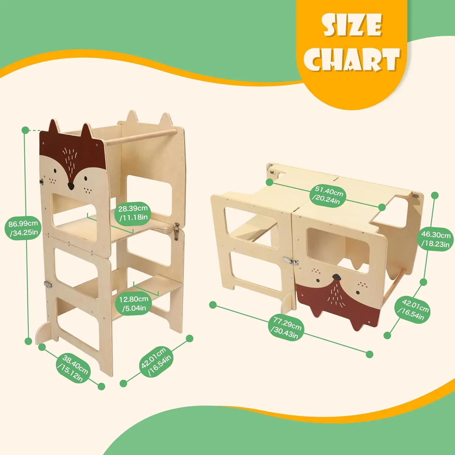 Kids Step Stool Toddlers Kitchen Stool Learning Foldable Toddler Table and Chair Set Wooden learning Tower with Chalkboard