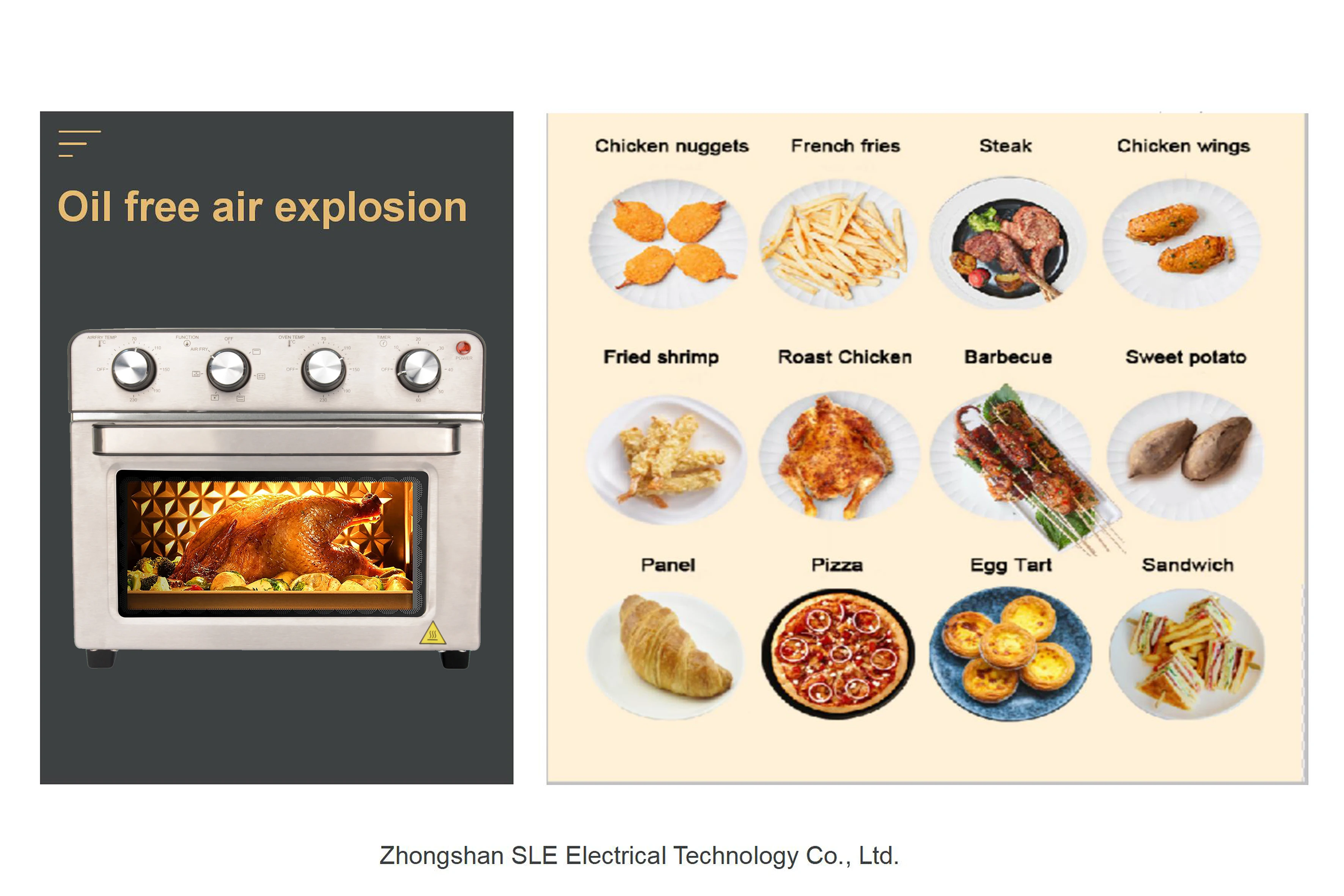 10-in-1 Air Fryer Ultra Large Capacity Toaster Convection Oven, 23L Electric CB Stainless Steel Square PFA 3 Years Keep Warm 220