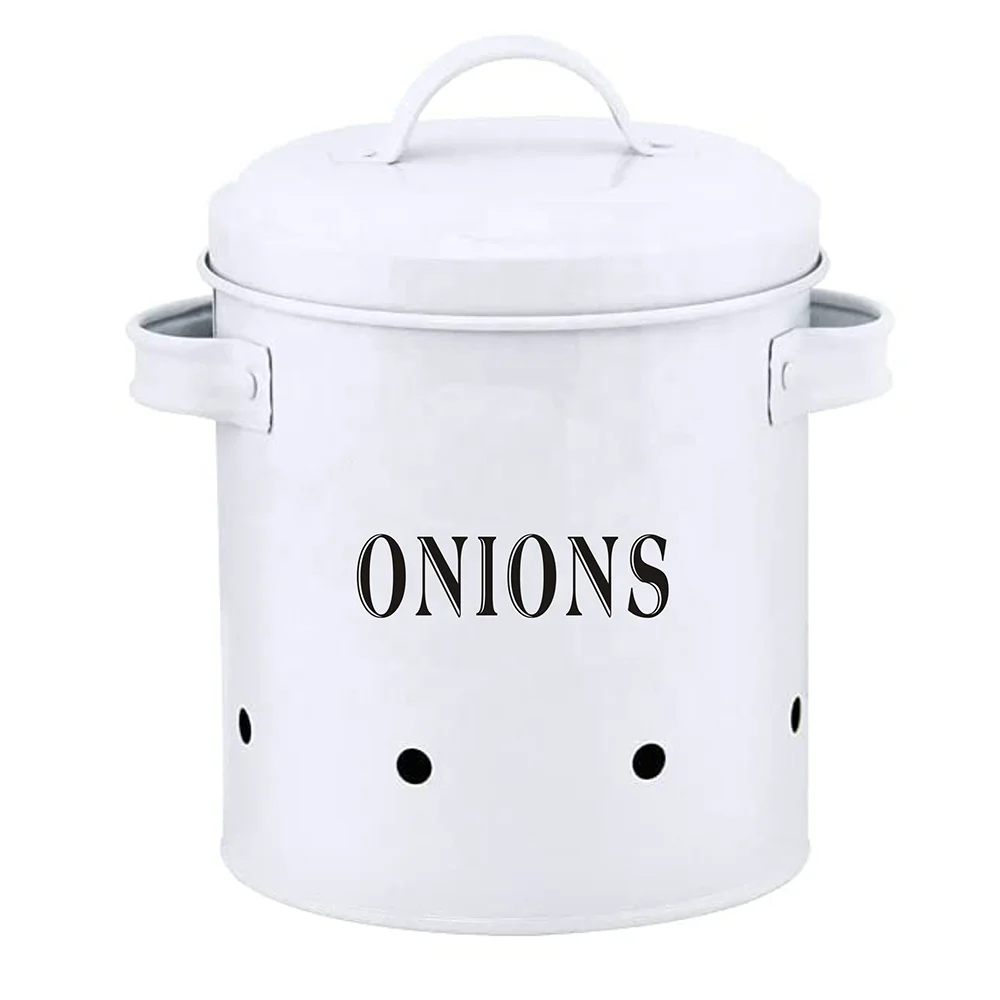 EVERGREEN Potato Onion Garlic Storage Bin with Lid - Set of 3 - Kitchen Organizer and Tin Vegetable Keeper - Metal Containers