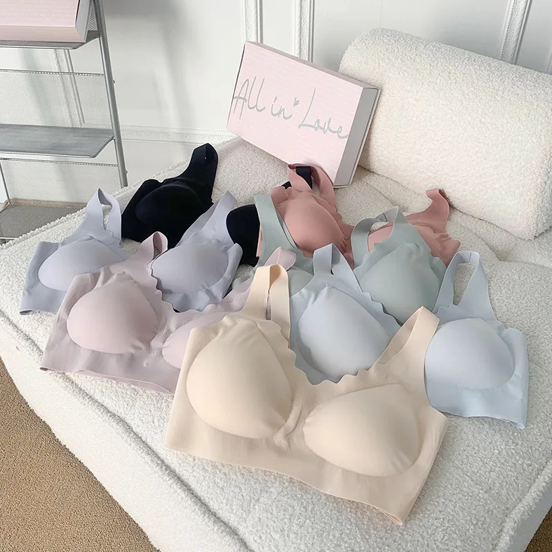 Ouyang Same Style No Size Sleep Big Powder Box Suit Underwear Seamless Latex No Steel Ring Gather Sports Bra Women