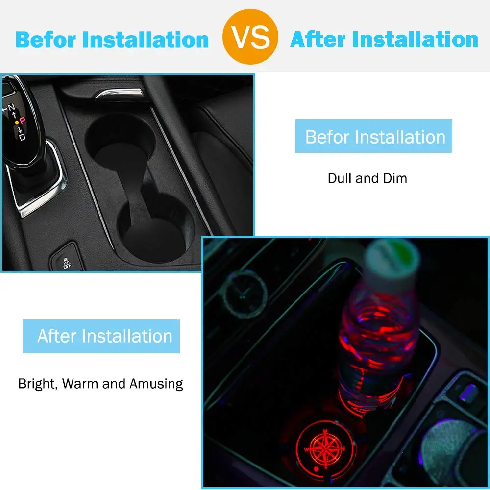 Universal LED Car Cup Holder Lights Mats Pad RGB Interior Decoration Atmosphere Lamp for Ford Jeep VW Audi BMW Chevrolet Dodge