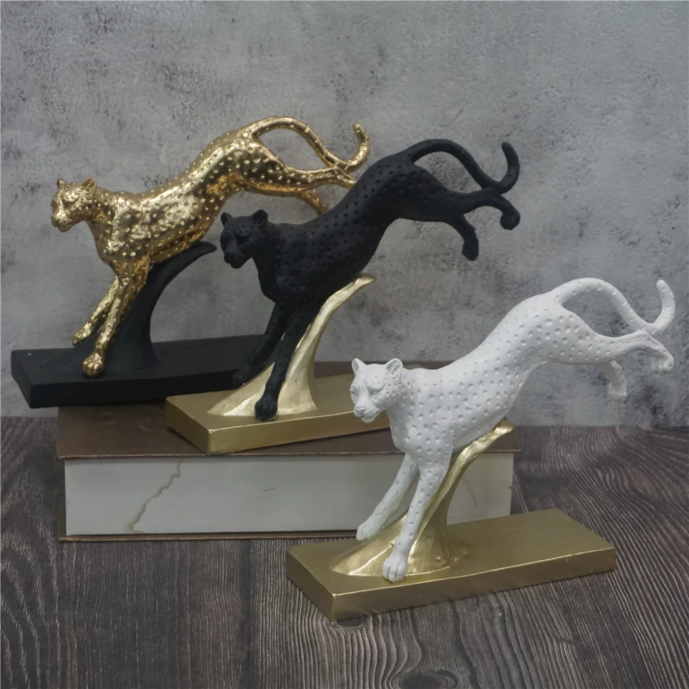 3 Color Jumping Leopard Figurine Ornament Panther Statues Model Modern Home Decor Polyresin Sculpture