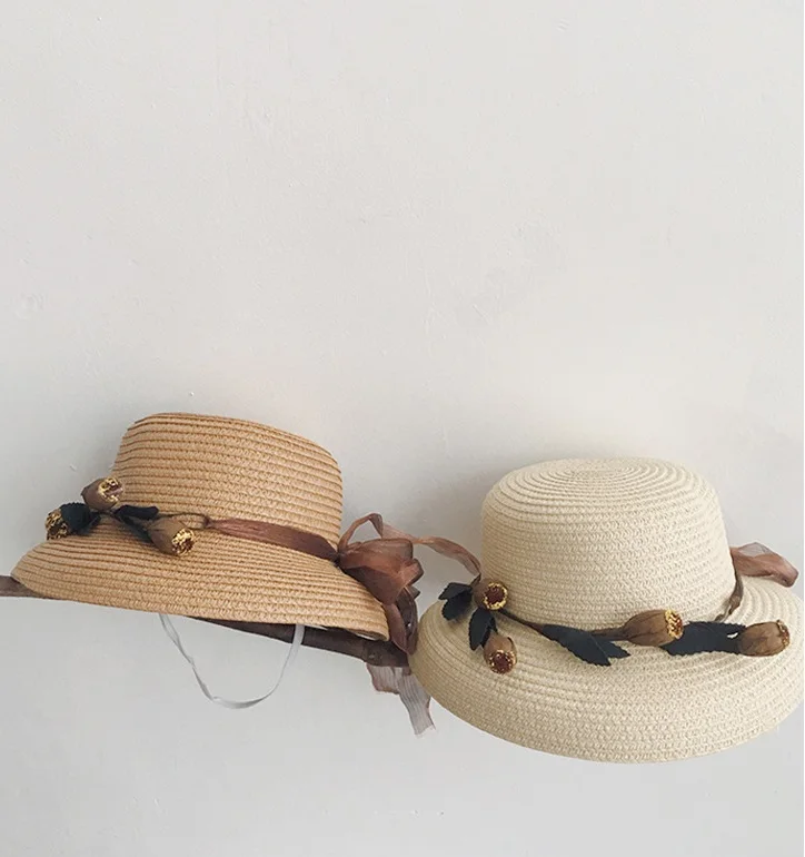 
2021 Korean style children straw hat summer new trend garland straw hat beach cap baby girl outdoor sun visor cap 