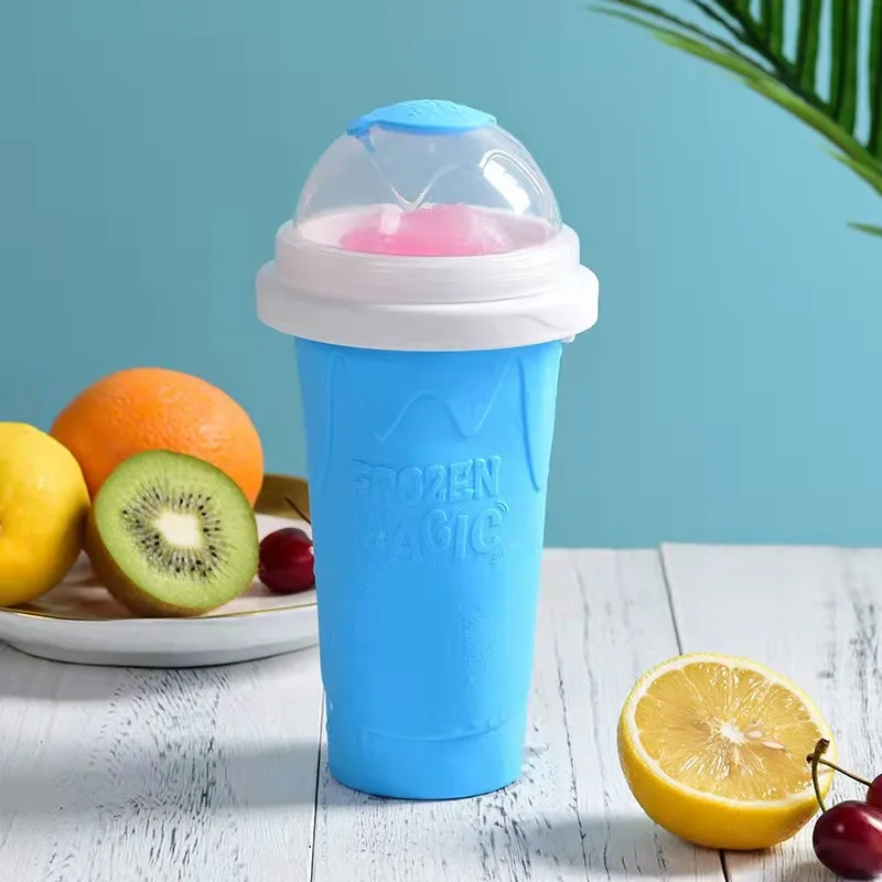 Tik Tok Squeeze Reusable Magic Quick Frozen Cool Slushie Maker Cup Smoothie Silicone Cups With Straw
