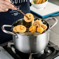 Multi function Japanese Style Mini Deep Oil Frying Pan Stainless Steel Tempura Fryer Pot with Drainer