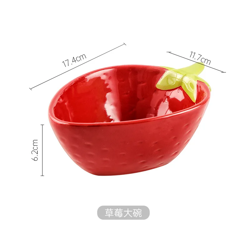 Creative Strawberry Shape Red Glaze Ceramic Bowl Cute Noodle Bowl Baking Rice Bowl