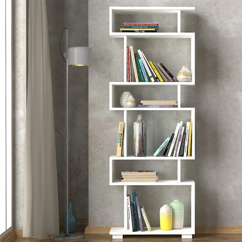 6 Tiers wooden library block Book Shelves indoor Bookcase Books Organization storage Display Rack for home office decoration