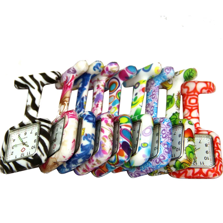 Silicone nurse fob watch clip printed nursing pocket squre watch colorful gift custom logo watches