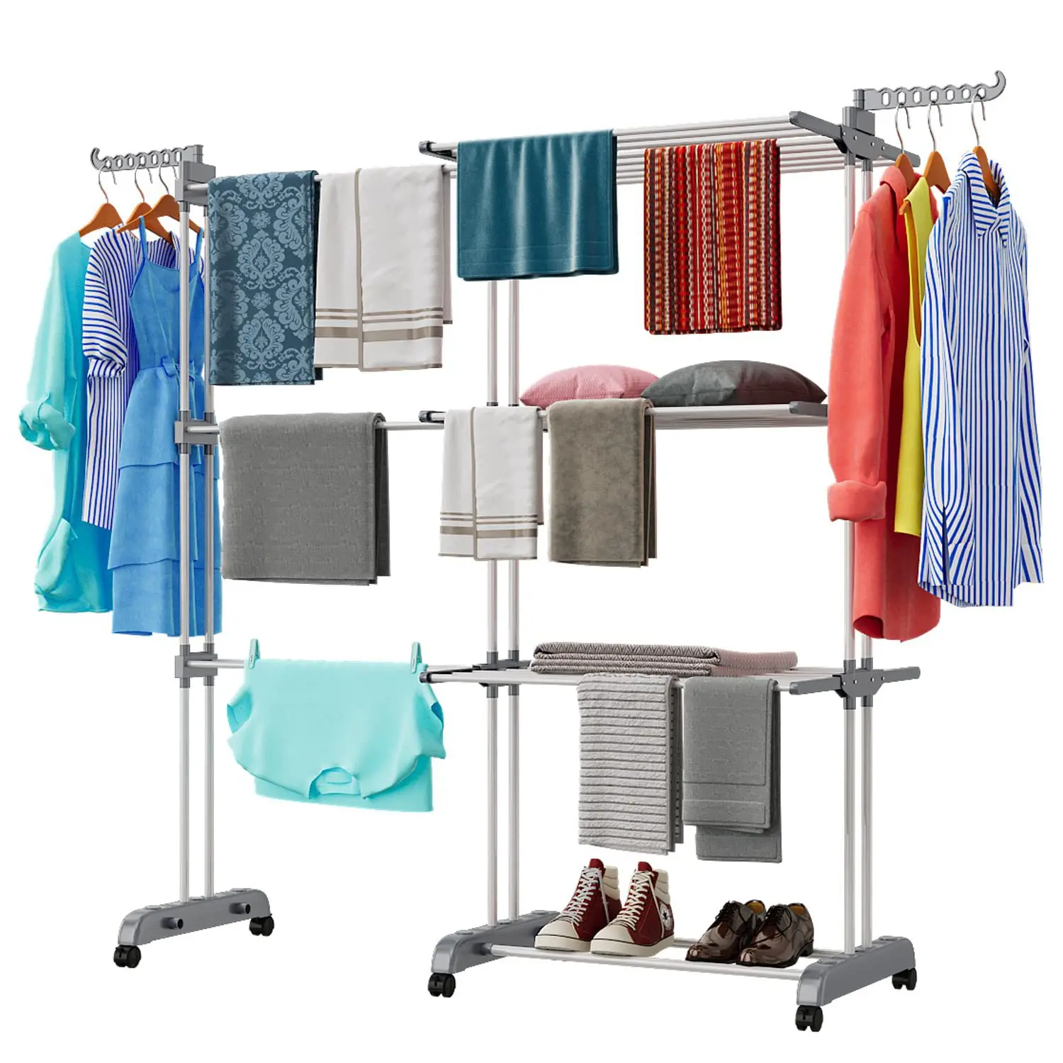 Customization Support Wing Shaped Clothes Hanger With Wheels Foldable Clothes Drying Rack Multifunctional Movable Hat Towel Rack