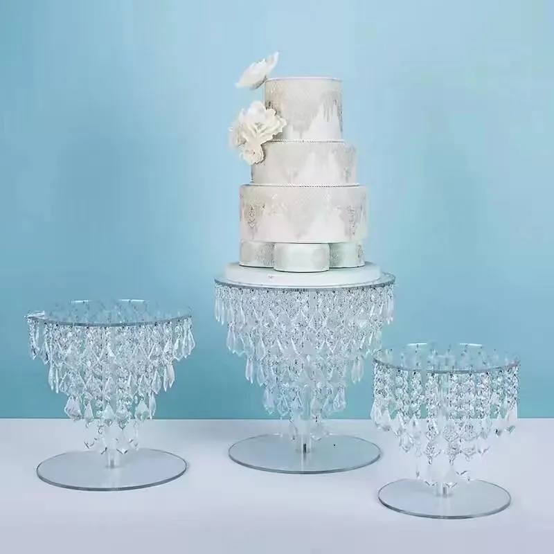 Latest Cake Stands Set With 3 Pieces Acrylic Christmas Day Acrylic Cup Cake Display Stands For Wedding