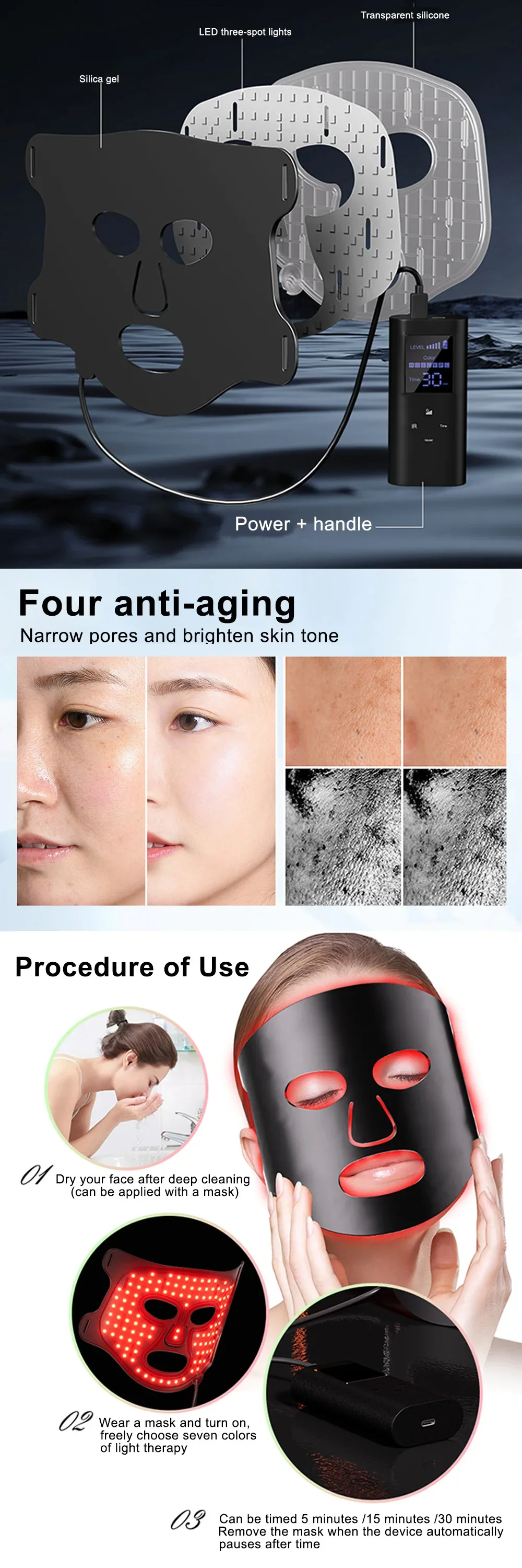 Facial Tool Skin Rejuvenation Anti Acne Wrinkle Removal Led Face Mask Photon Therapy Usb Charge 7colors Led Facial Mask