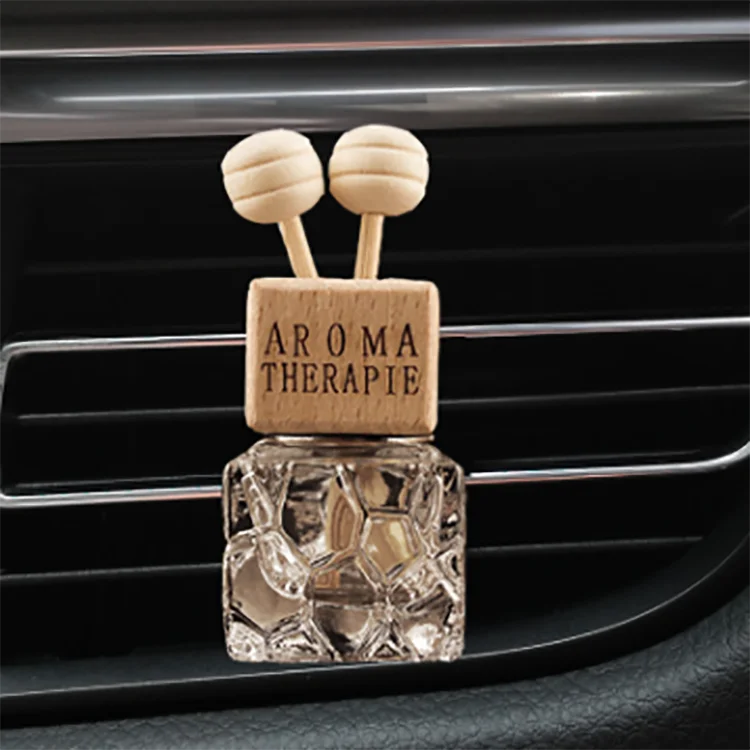 Customize empty Glass wood lid 10ml car freshener perfume bottle car diffuser bottle perfume