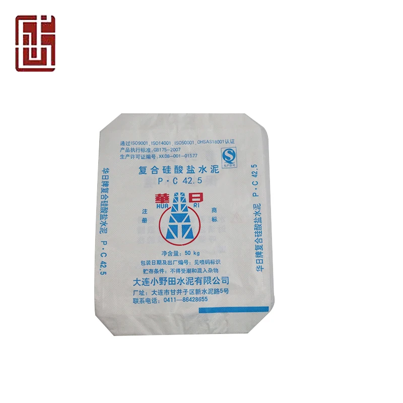 Recyclable pp woven square bottom bag of 50kg white cement with inner liner