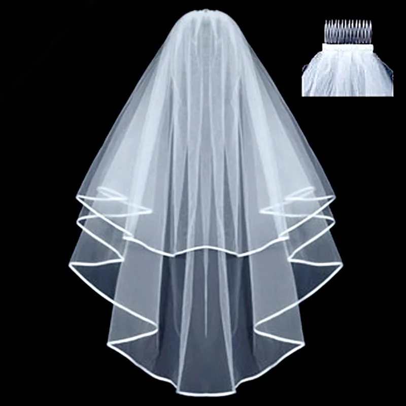 Simple Short Tulle Wedding Veils Two Layer With Comb White Ivory Bridal Veil for Bride for Marriage Wedding Accessories