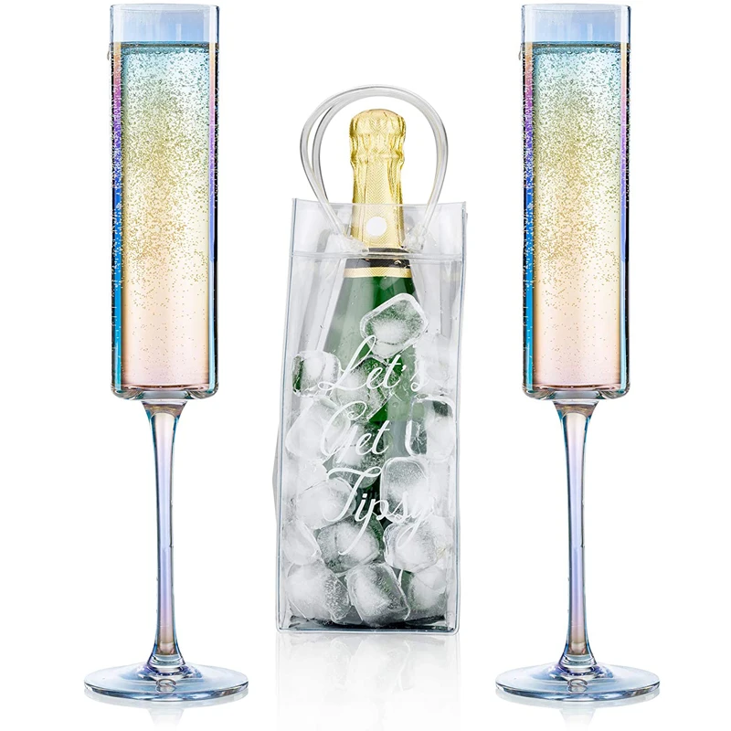
Wholesale Customize 6 oz Lead Free Iridescent Cylinder Handmade Crystal Glass Champagne Flutes 